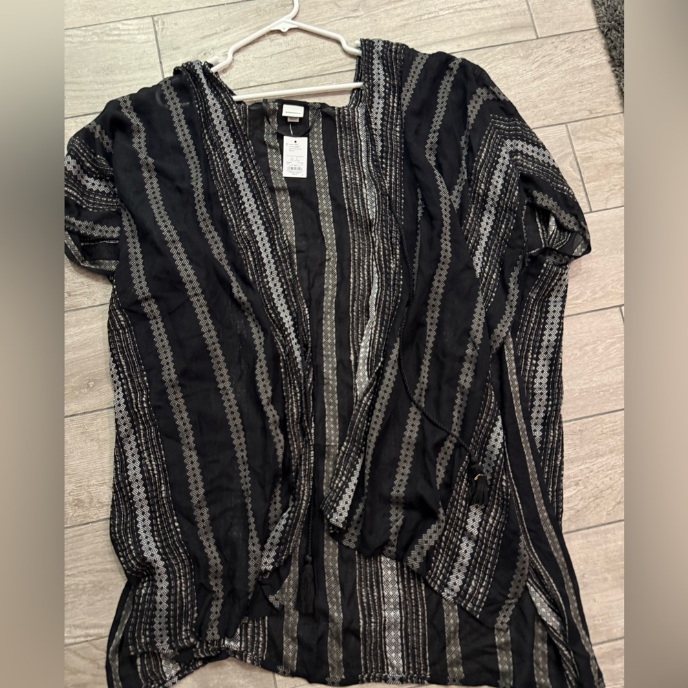 Sonoma Black and Silver Tie Front Beach Cover Up NWT One Size